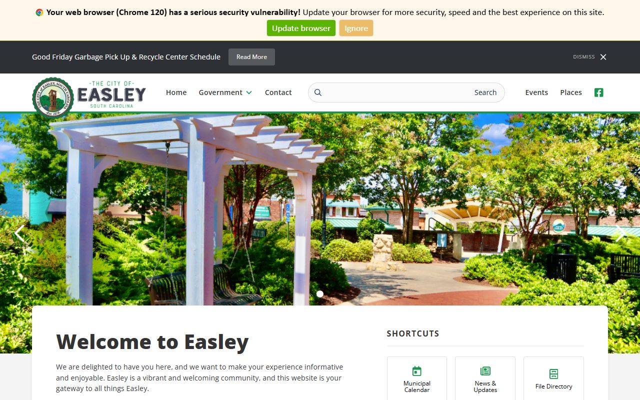 City of Easley official website with public safety information related to Easley jail mugshots