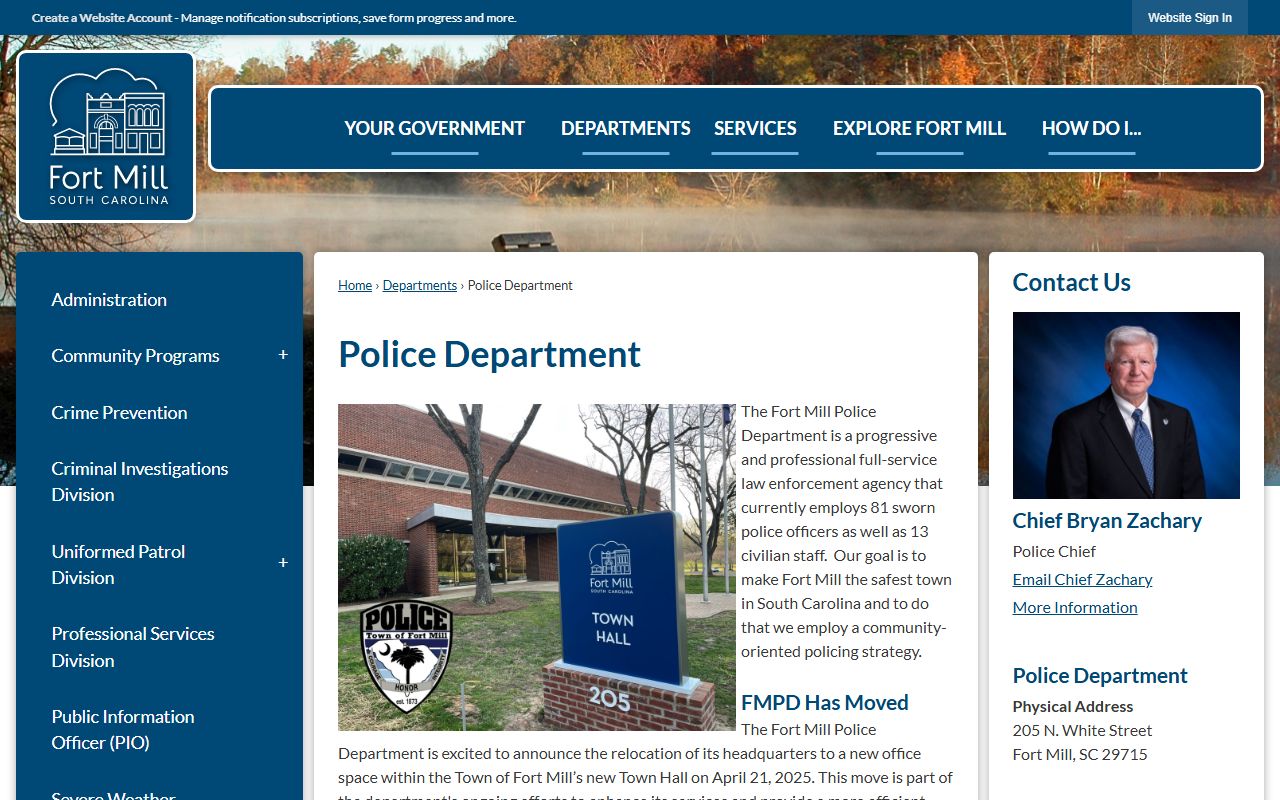 Fort Mill Police Department page for requesting Fort Mill jail mugshots and arrest records
