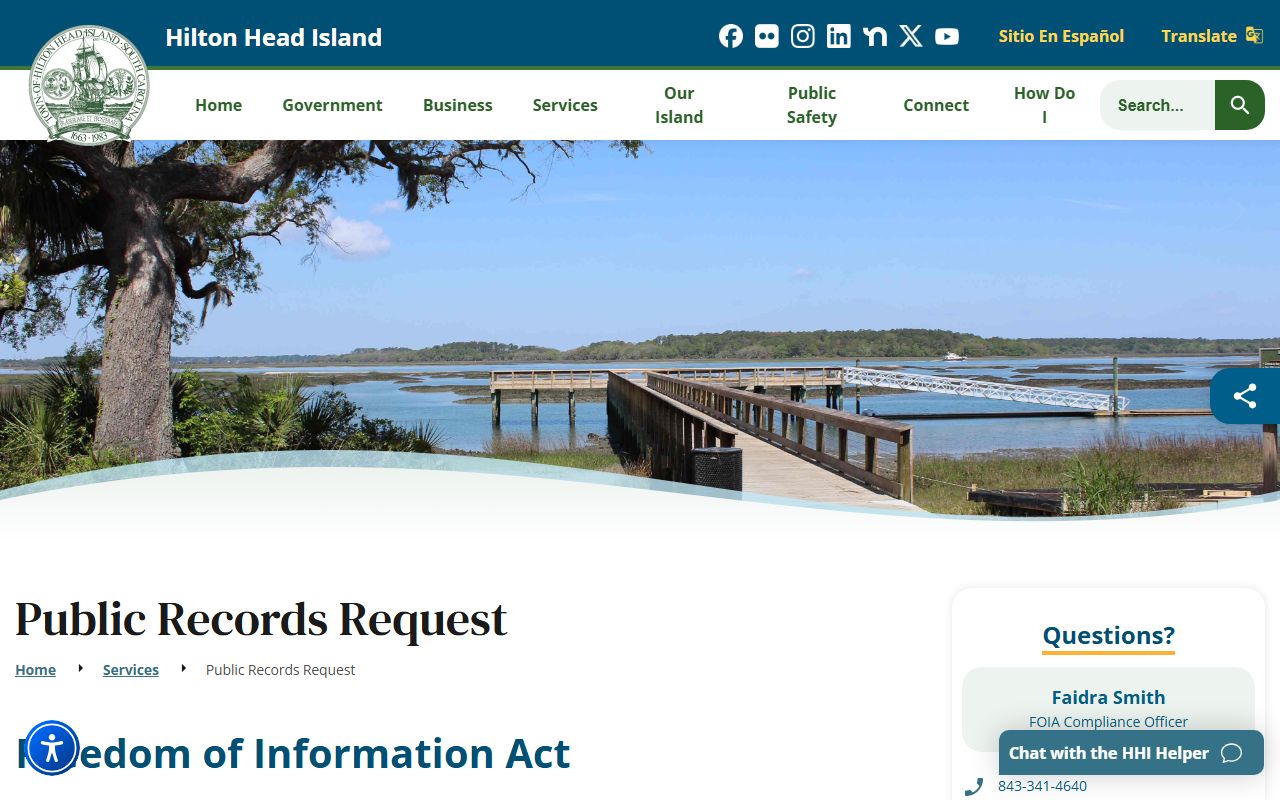 Hilton Head Island FOIA information page for requesting public records including jail mugshots