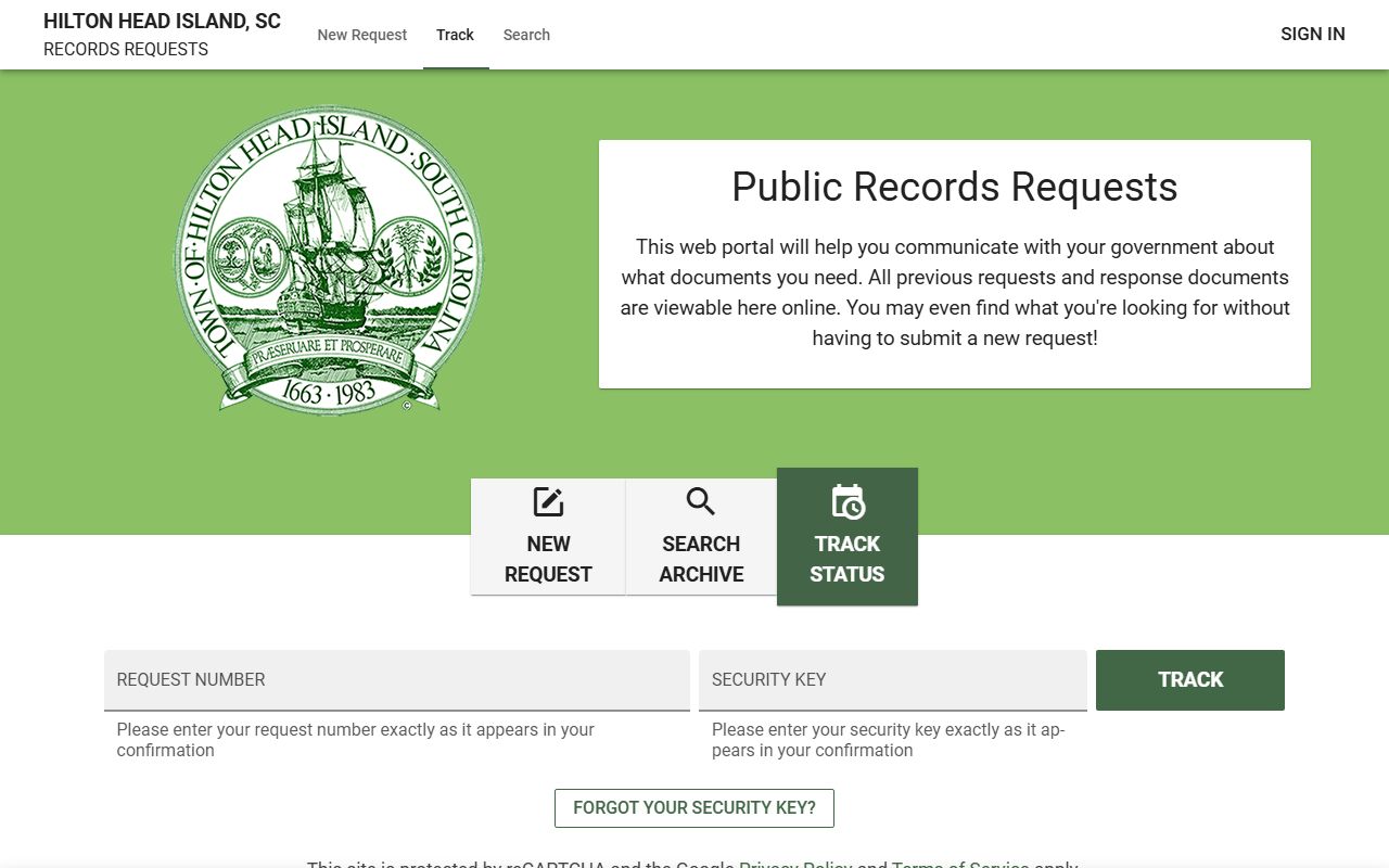 Hilton Head Island FOIA online portal for submitting and tracking public records requests related to jail mugshots