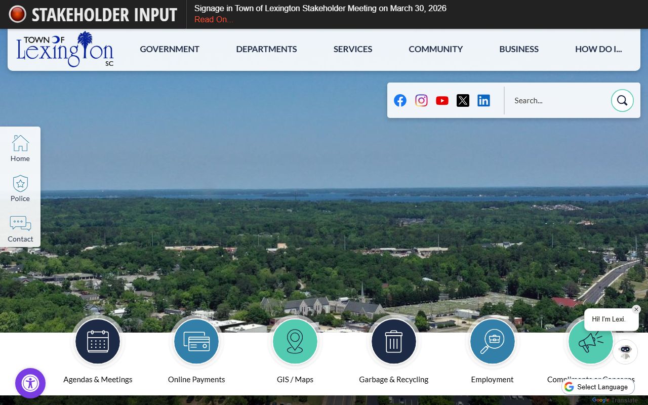 Town of Lexington official website with police department contact information for Lexington jail mugshots