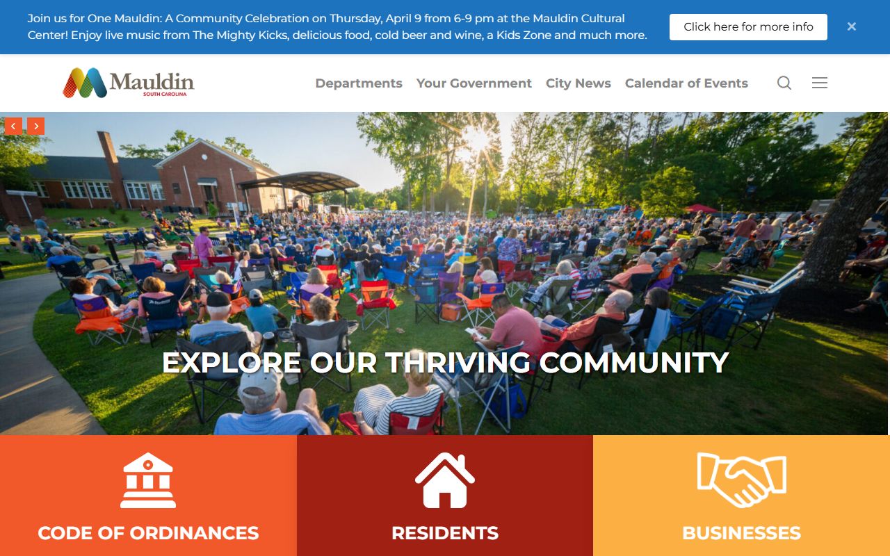 City of Mauldin website with links to police services and Mauldin jail mugshots information