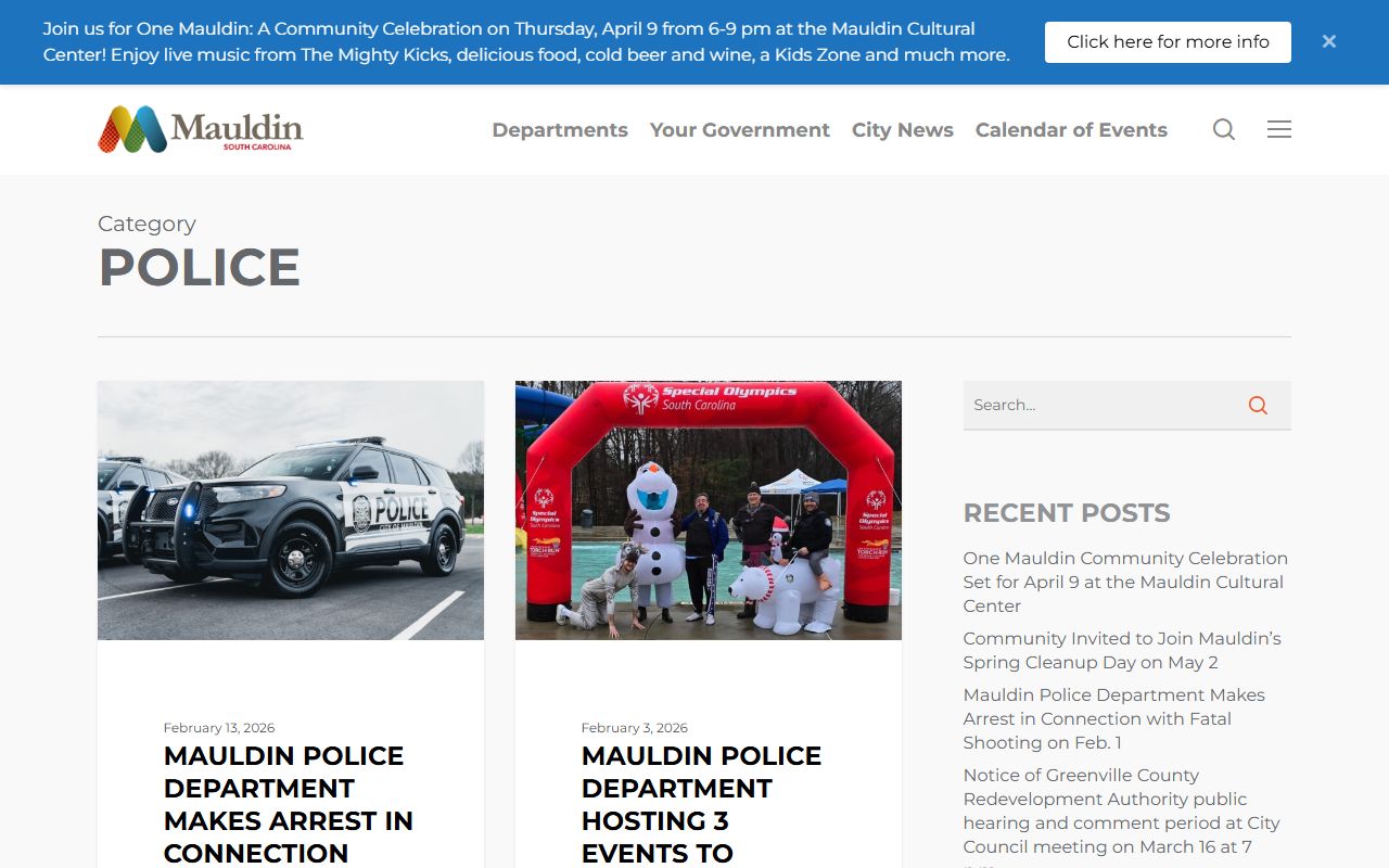 Mauldin Police Department page for accessing Mauldin jail mugshots and arrest records