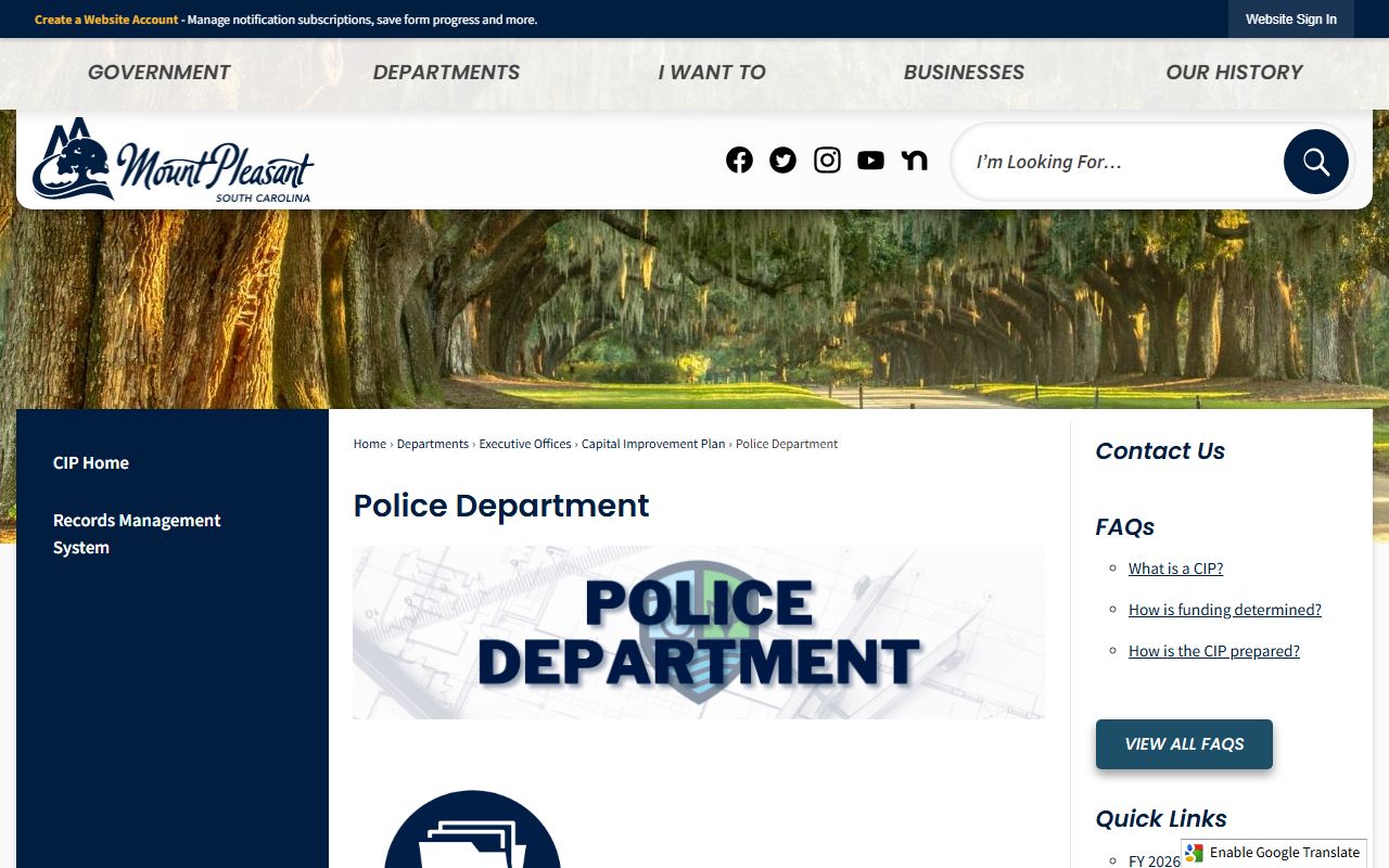 Mount Pleasant Police Department website for jail mugshots and arrest information