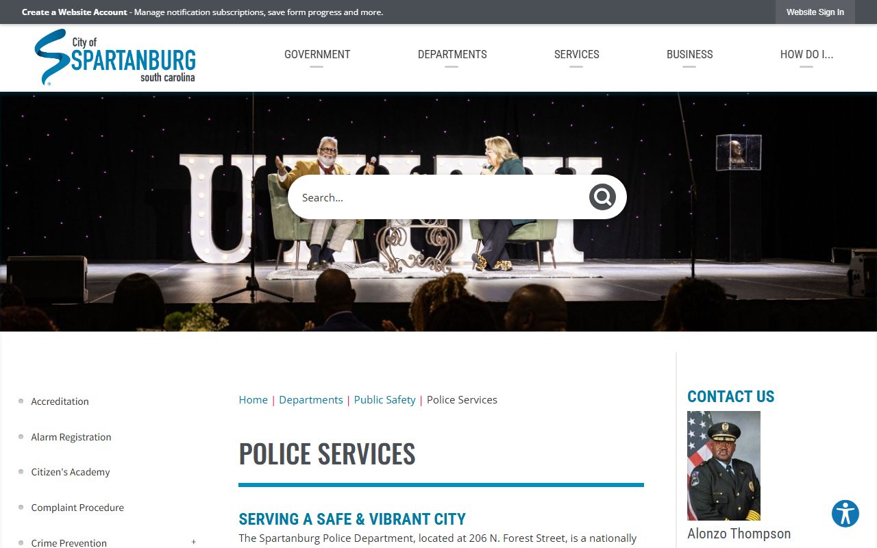 City of Spartanburg Police Services page with information related to Spartanburg jail mugshots