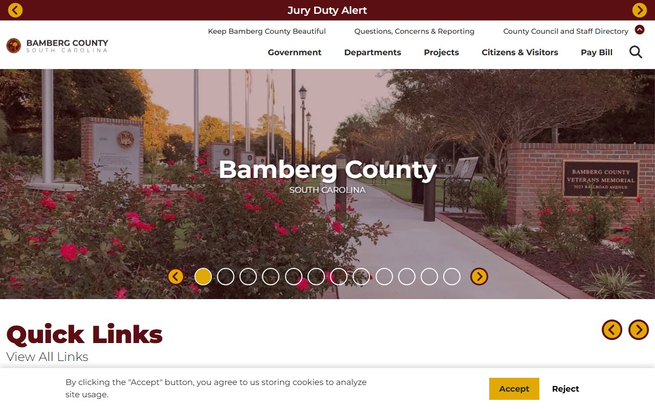 Bamberg County government website for public records and jail mugshots