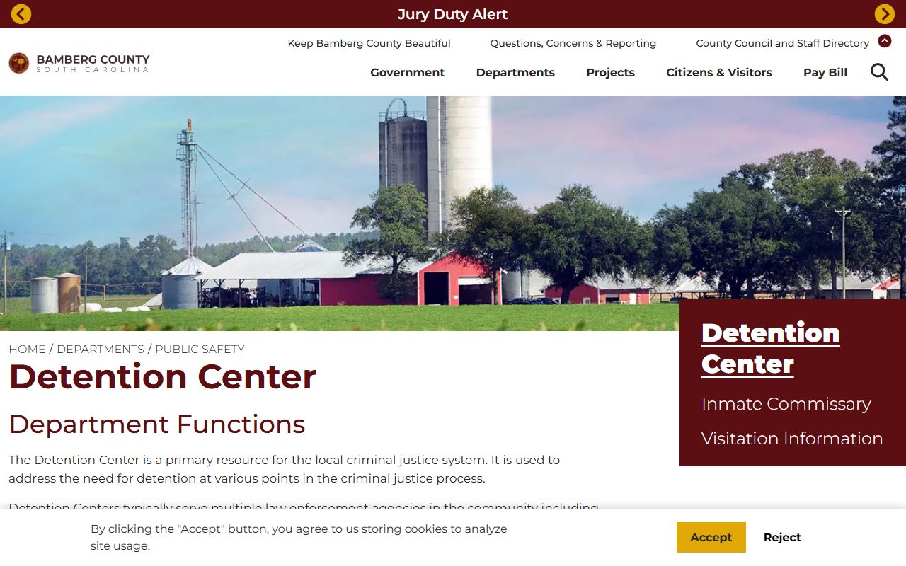 Bamberg County Detention Center page for inmate search and jail mugshots