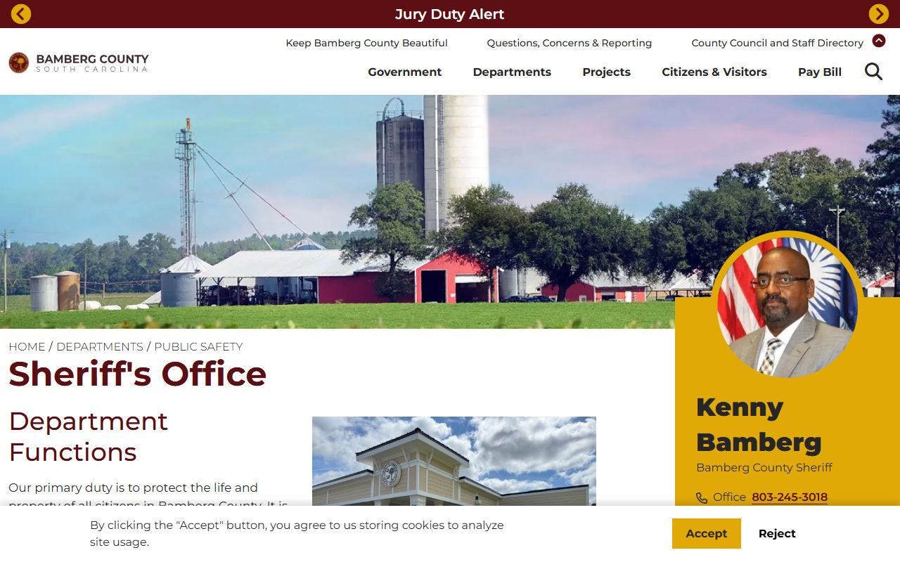 Bamberg County Sheriff's Office website for jail mugshots and arrest records