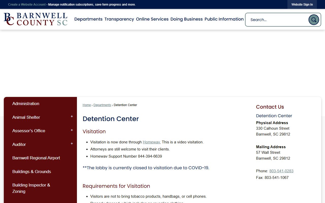 Barnwell County Detention Center website for jail mugshots and inmate search