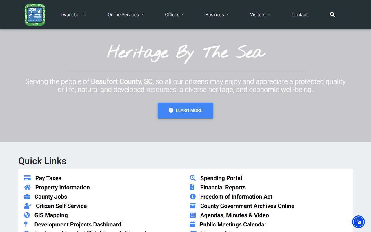 Beaufort County government website with access to jail mugshots and public records