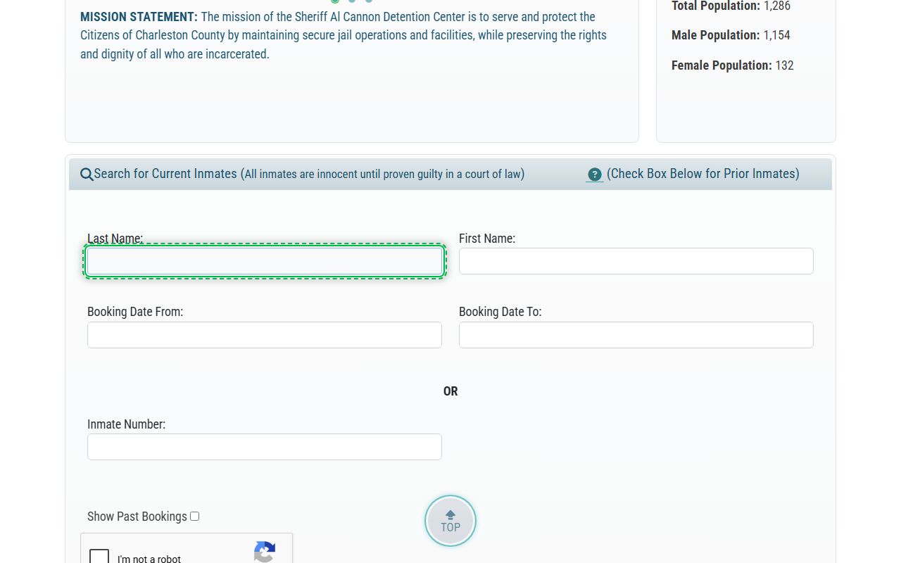 Charleston County online inmate search portal for jail mugshots