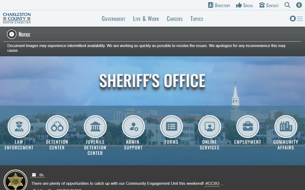 Charleston County Sheriff's Office website for jail mugshots and arrest records