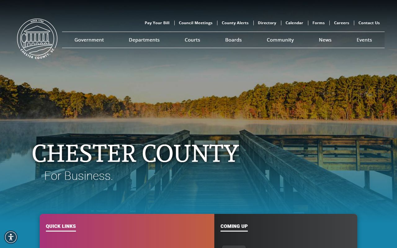 Chester County government website with links to jail mugshots and detention records