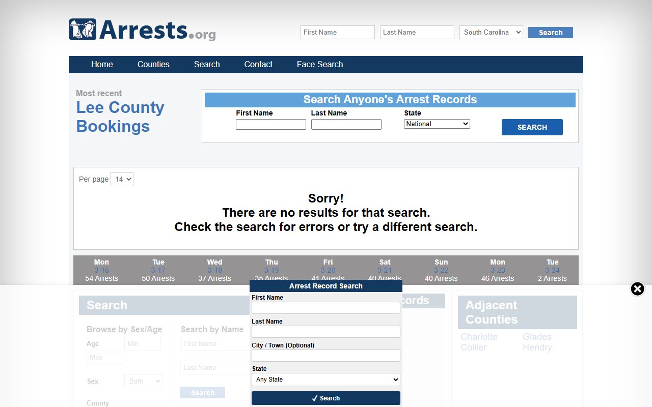 Dillon County arrests listing with jail mugshots
