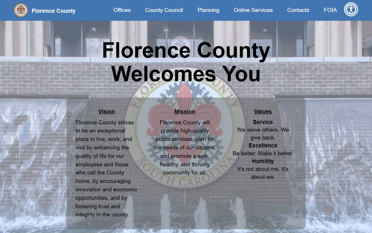 Florence County government website for jail mugshots and booking records