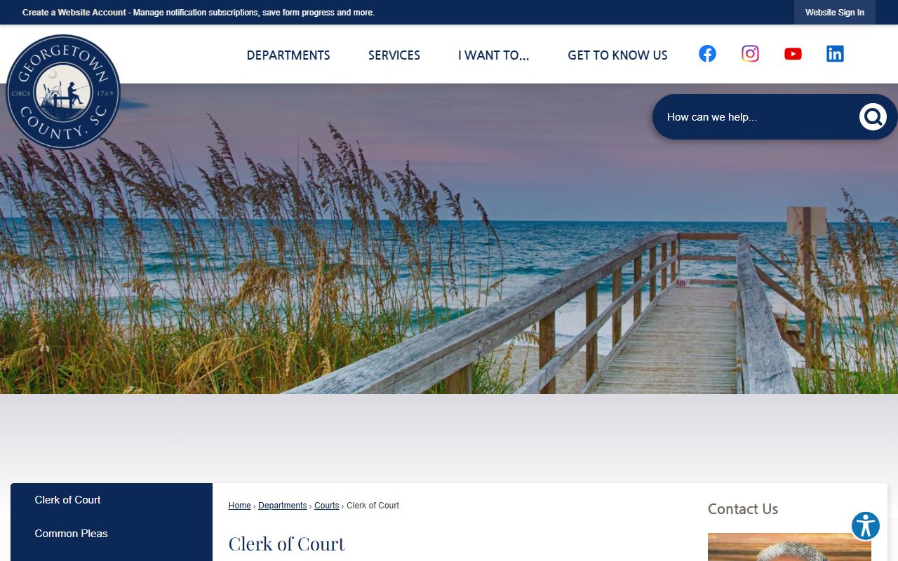 Georgetown County Clerk of Court page for court records related to jail mugshots