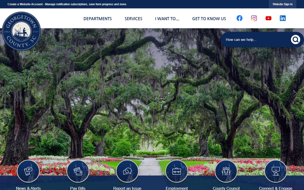 Georgetown County government website with links to jail mugshots and sheriff services