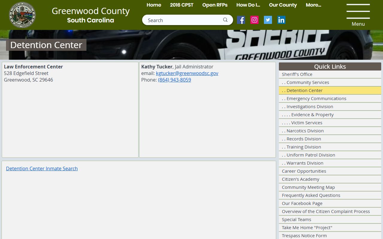 Greenwood County Detention Center page for jail mugshots and booking information