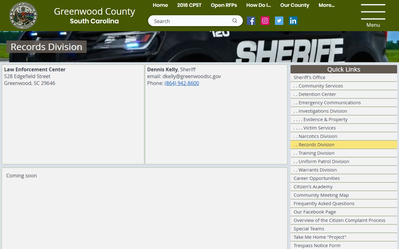 Greenwood County Records Division for jail mugshots requests