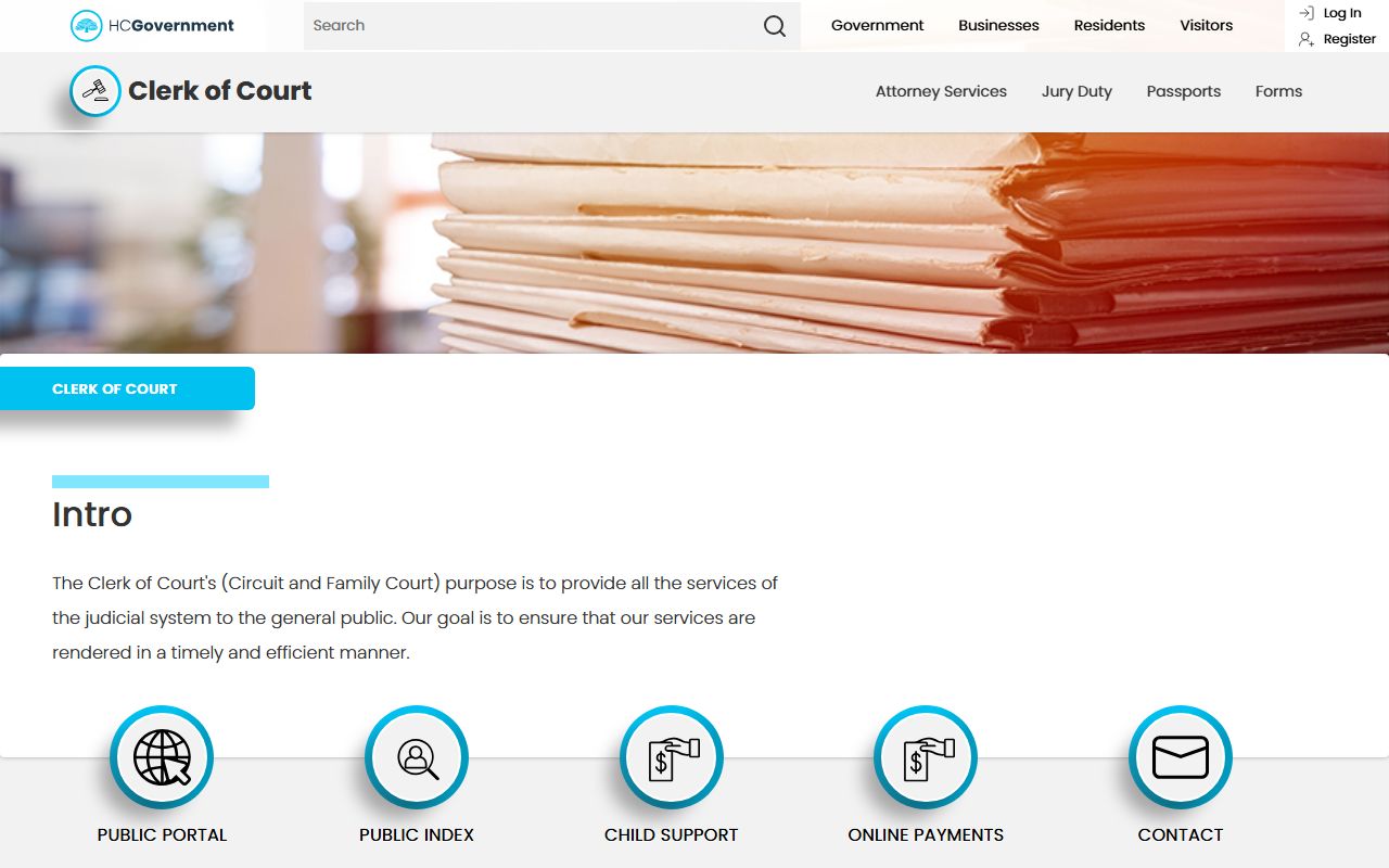 Horry County Clerk of Court website for jail mugshots and court records
