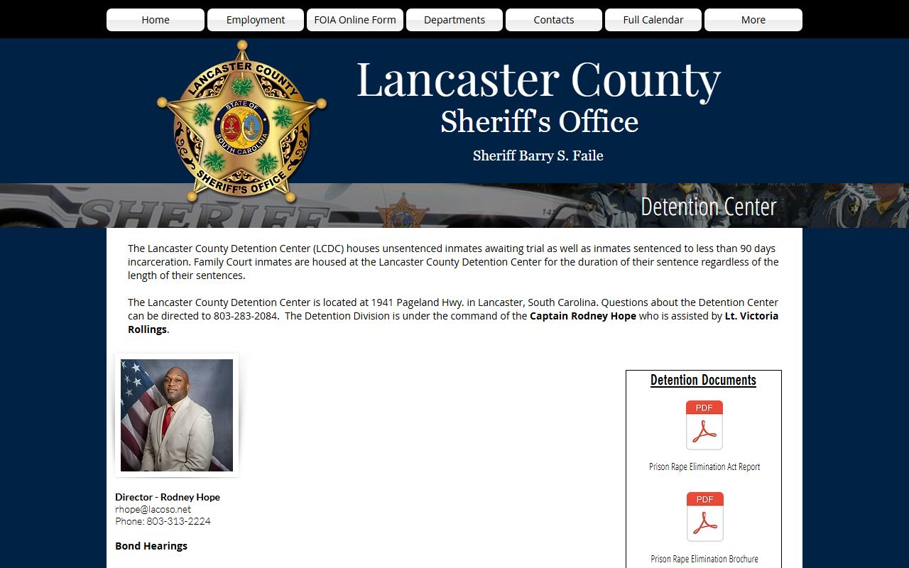Lancaster County Detention Center division for jail mugshots and booking
