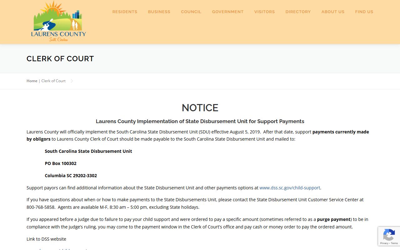 Laurens County Clerk of Court website for court records and jail mugshots