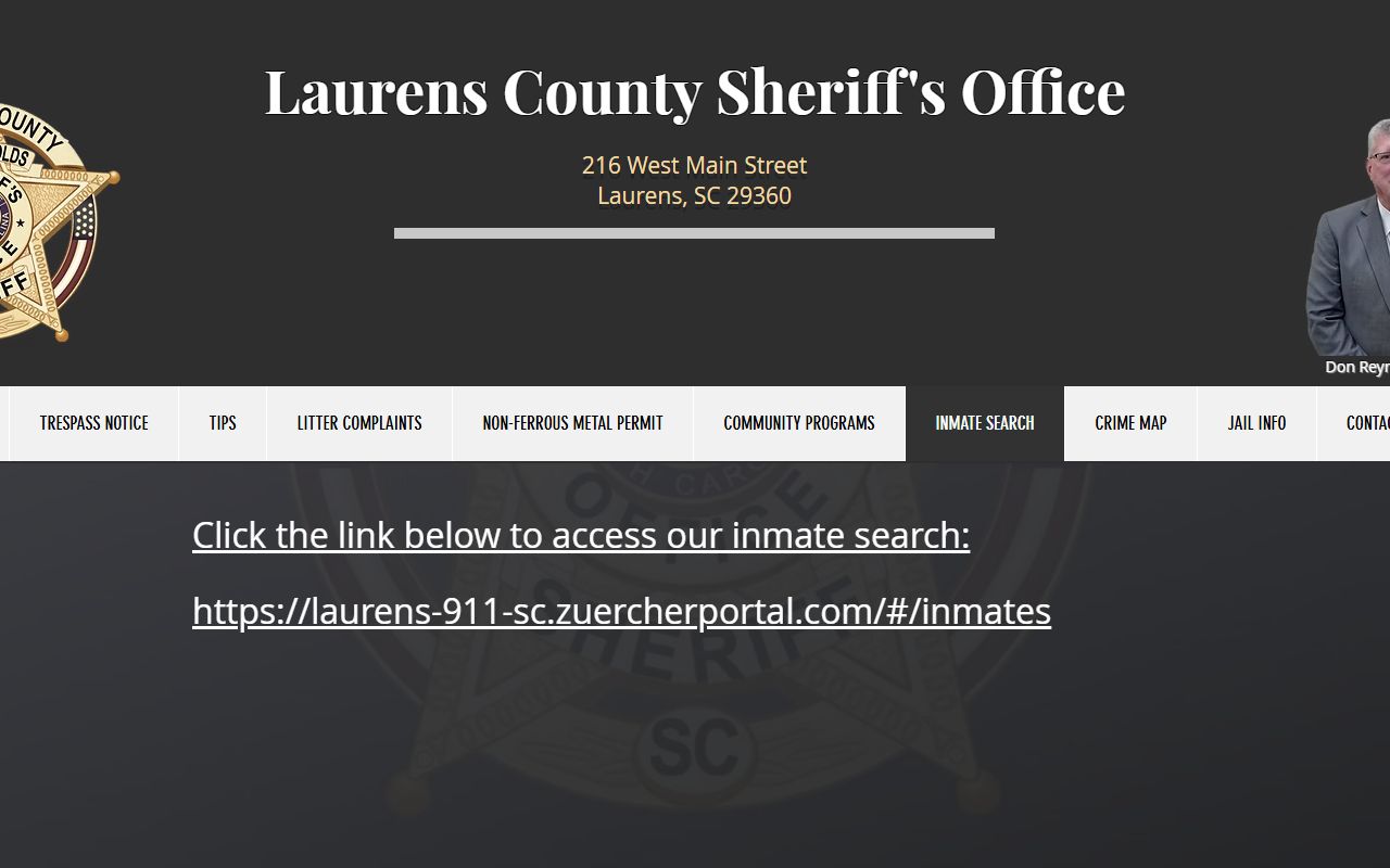 Laurens County Sheriff inmate search portal for jail mugshots