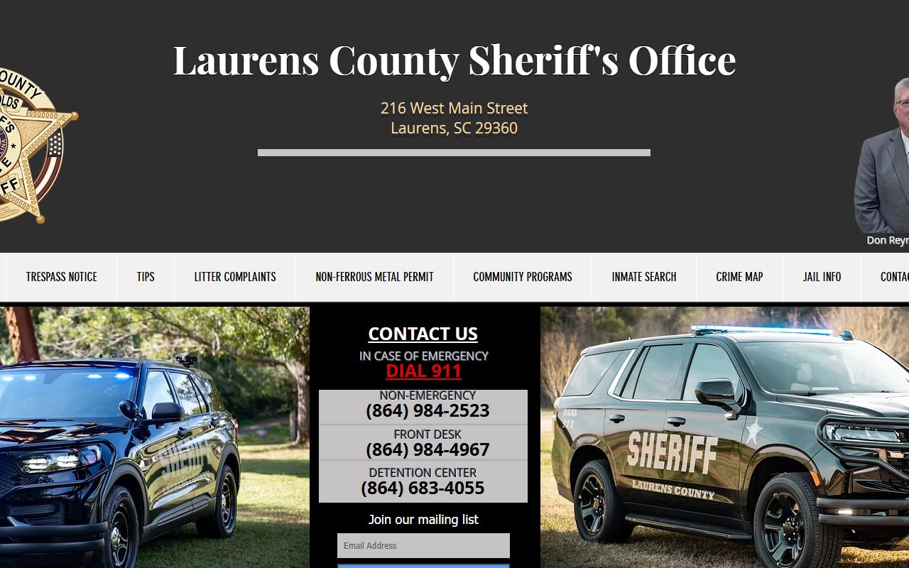 Laurens County Sheriff's Office website for jail mugshots and arrest records