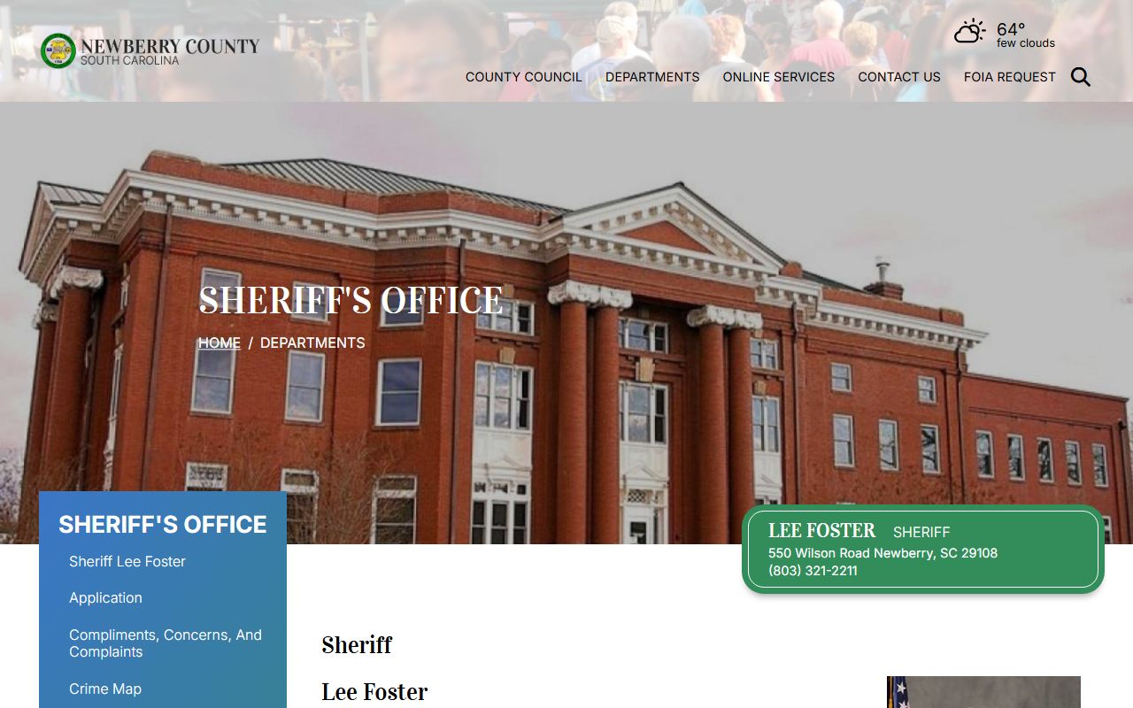 Newberry County Sheriff's Office website for jail mugshots and arrest records