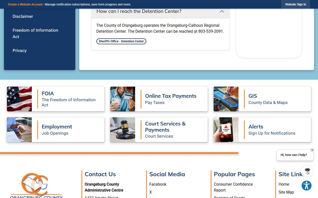 Orangeburg County detention FAQ page for jail mugshots information