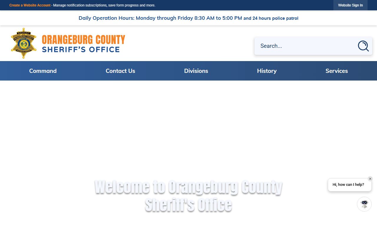 Orangeburg County Sheriff's Office website for jail mugshots and arrest records