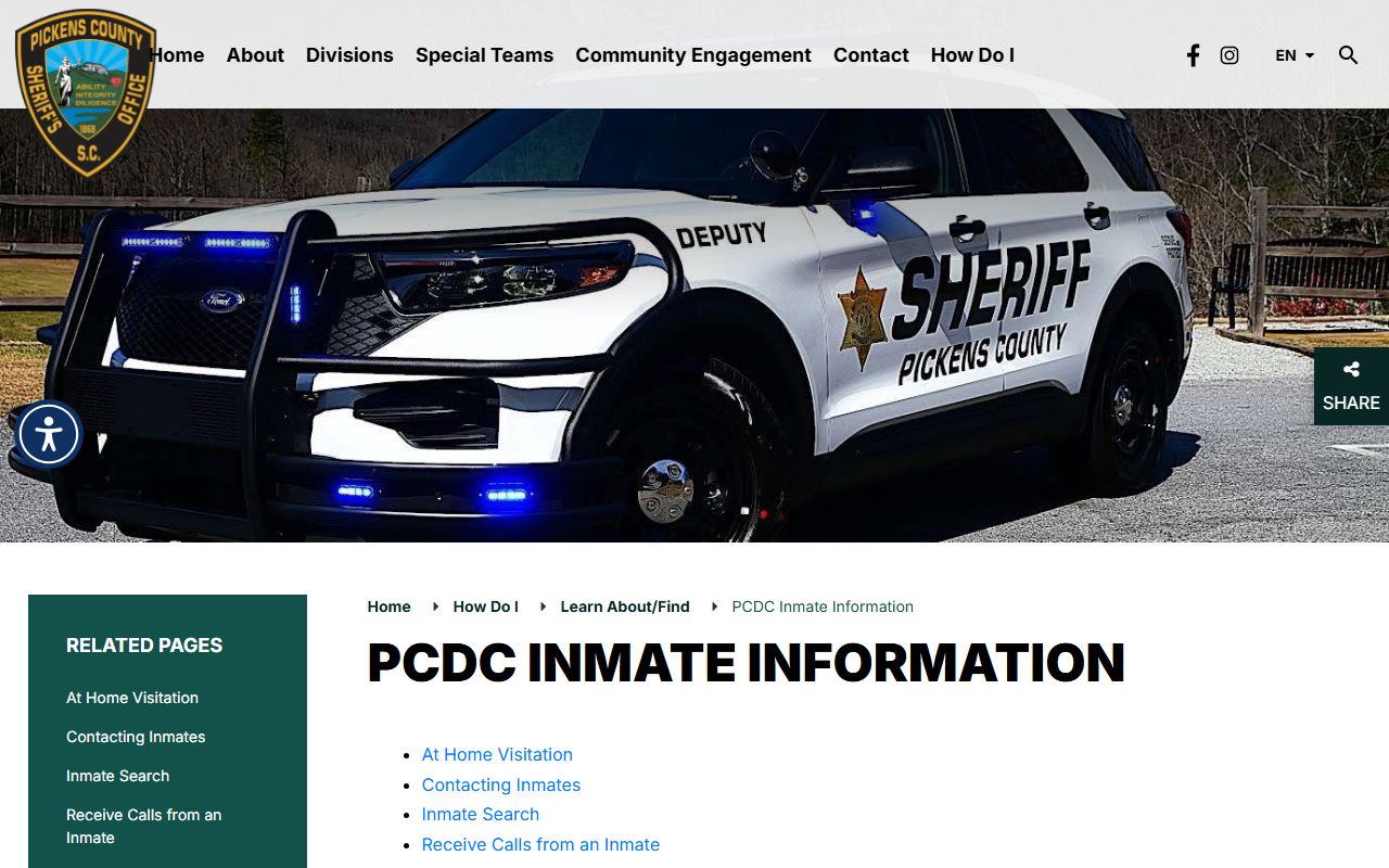 Pickens County online inmate search portal for jail mugshots