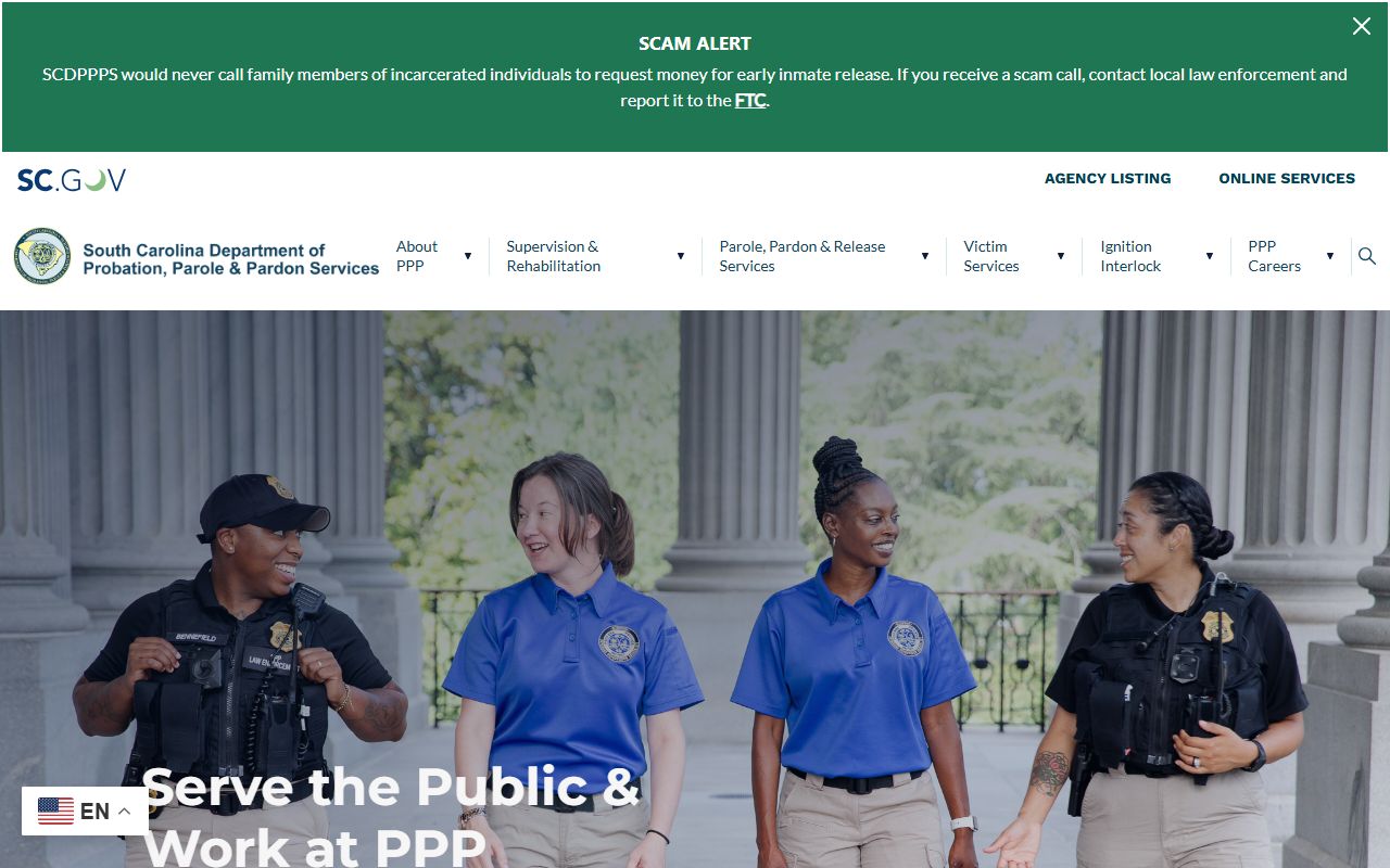South Carolina Probation Parole and Pardon Services page related to jail mugshots and inmate records