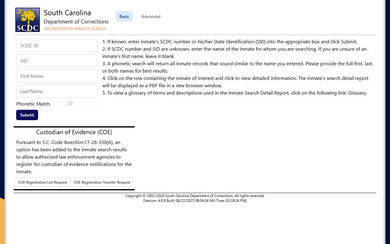 South Carolina SCDC inmate search showing jail mugshots and booking details